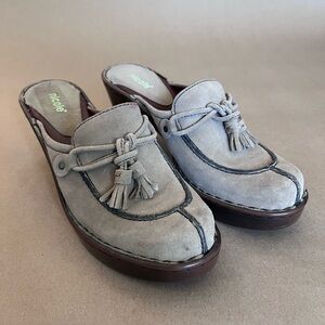 Light Brown Genuine Leather Heeled Slip On Clogs Tassels Women’s US 8.5 M